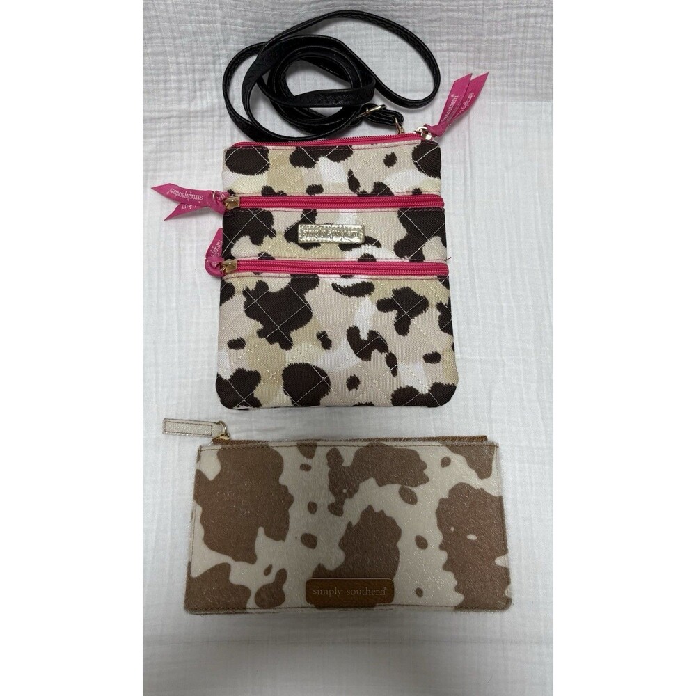 Simply Southern Pink Cow Print Crossbody Bag & Brown Cow Print Wallet